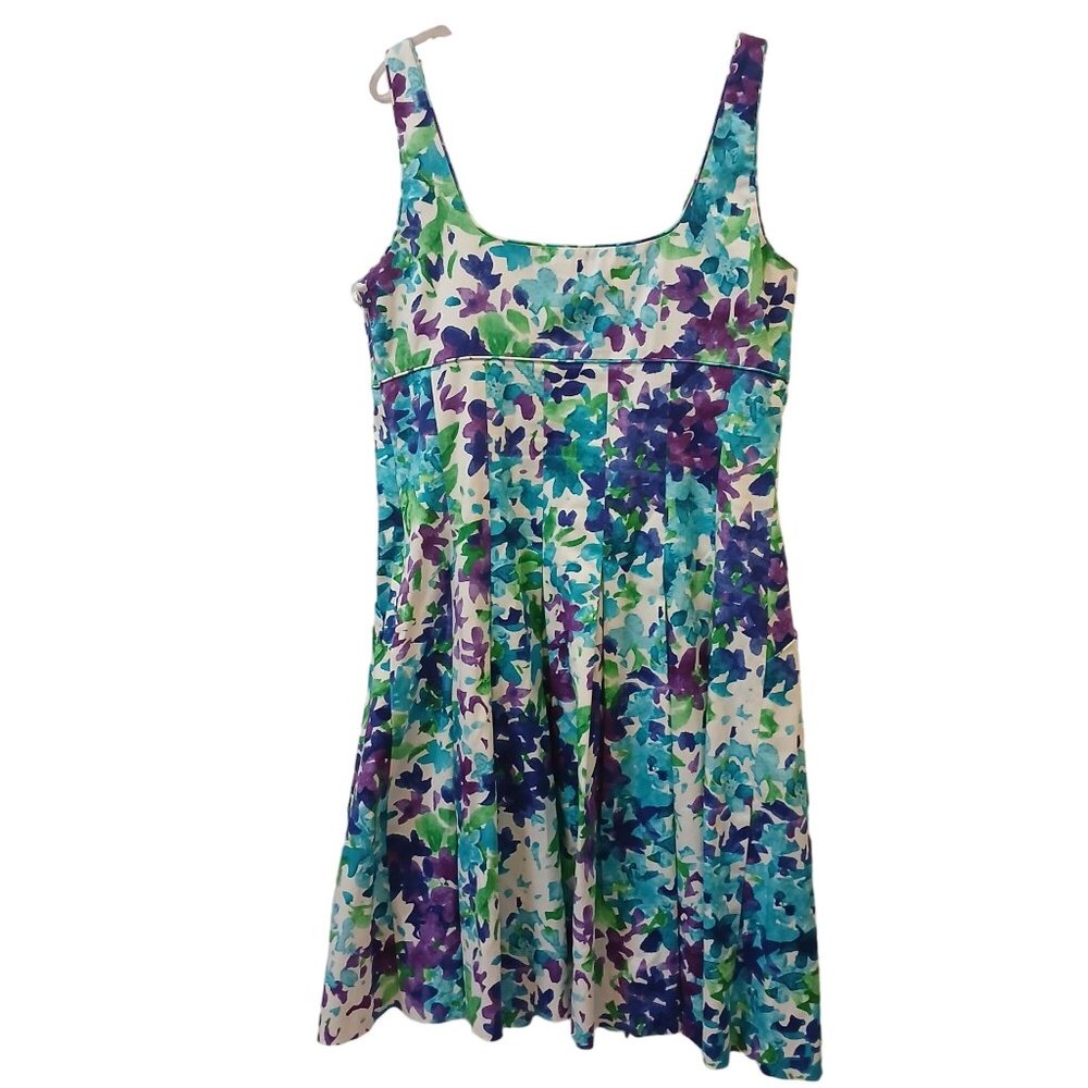 Lauren Ralph Lauren Womens Sz 14 Dress Floral Sleeveless Cotton Blnd Pocket #L59